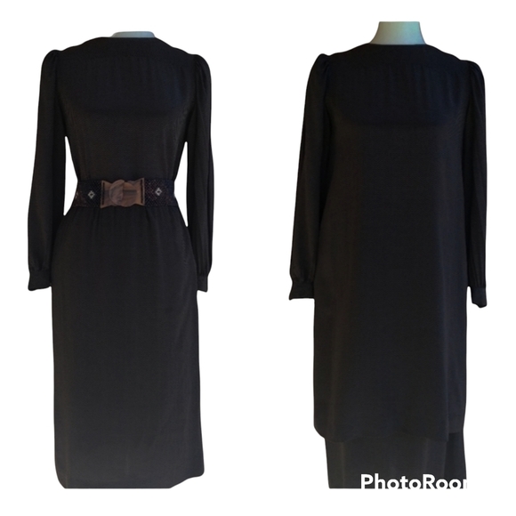 Vintage - Albert Nipon Brown and Black Chevron Silk Tunic & Skirt Set - Picture 1 of 15